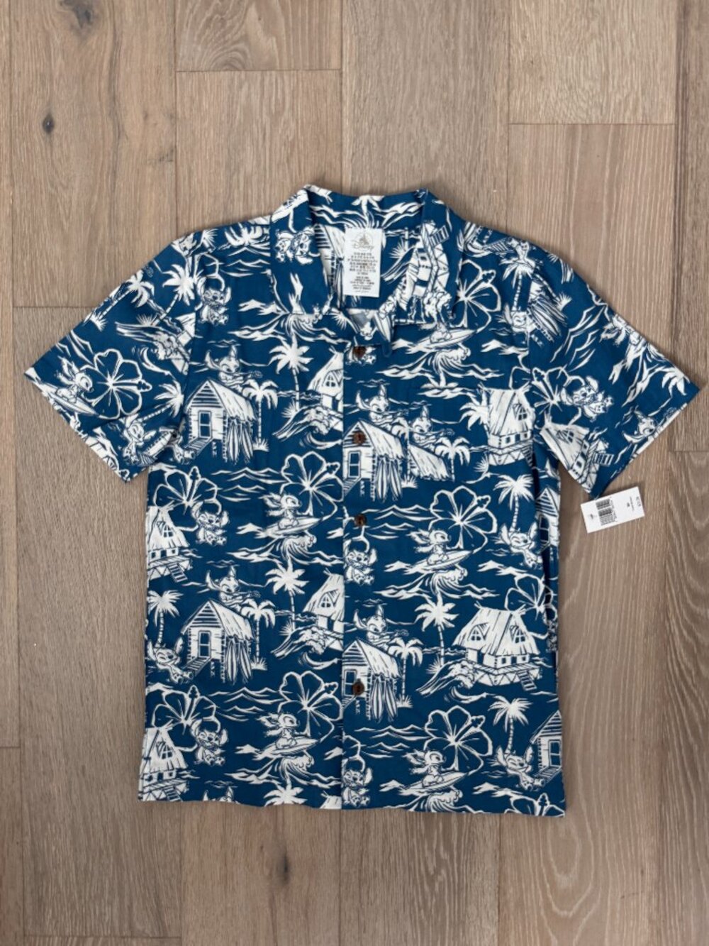 Disney Lilo And Stitch Blue Hawaiian Boys Shirt Size Medium 7/8 Button Up